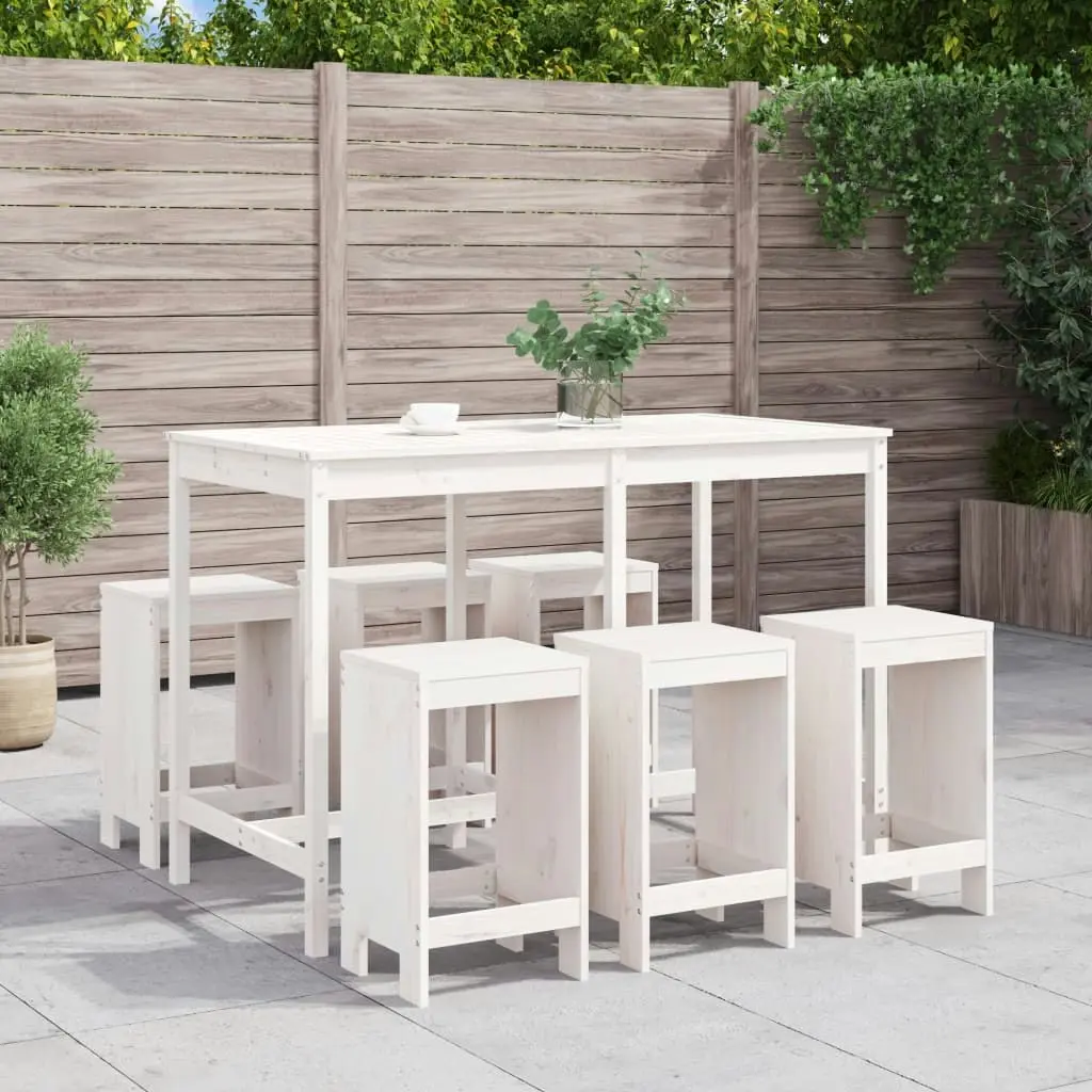 7 Piece Garden Bar Set White Solid Wood Pine 3157752