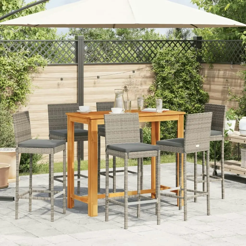 7 Piece Garden Bar Set Grey Solid Wood Acacia and Poly Rattan 3295281