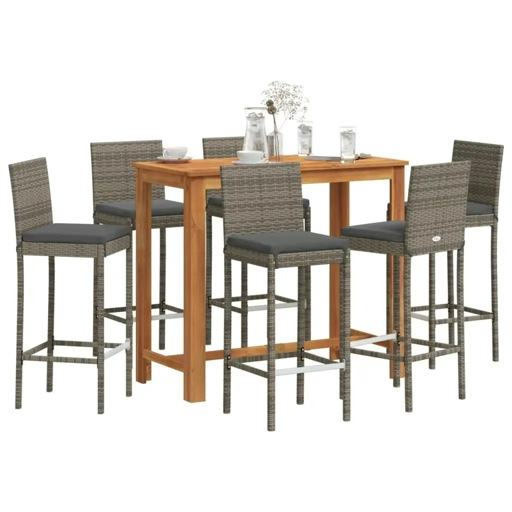 7 Piece Garden Bar Set Grey Solid Wood Acacia and Poly Rattan 3295281