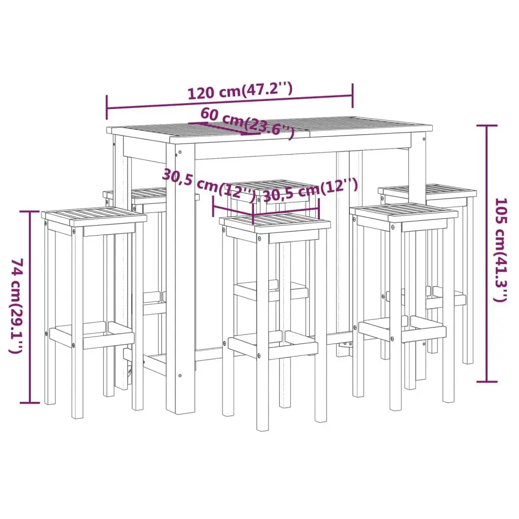 7 Piece Garden Bar Set Solid Wood Acacia 3116019