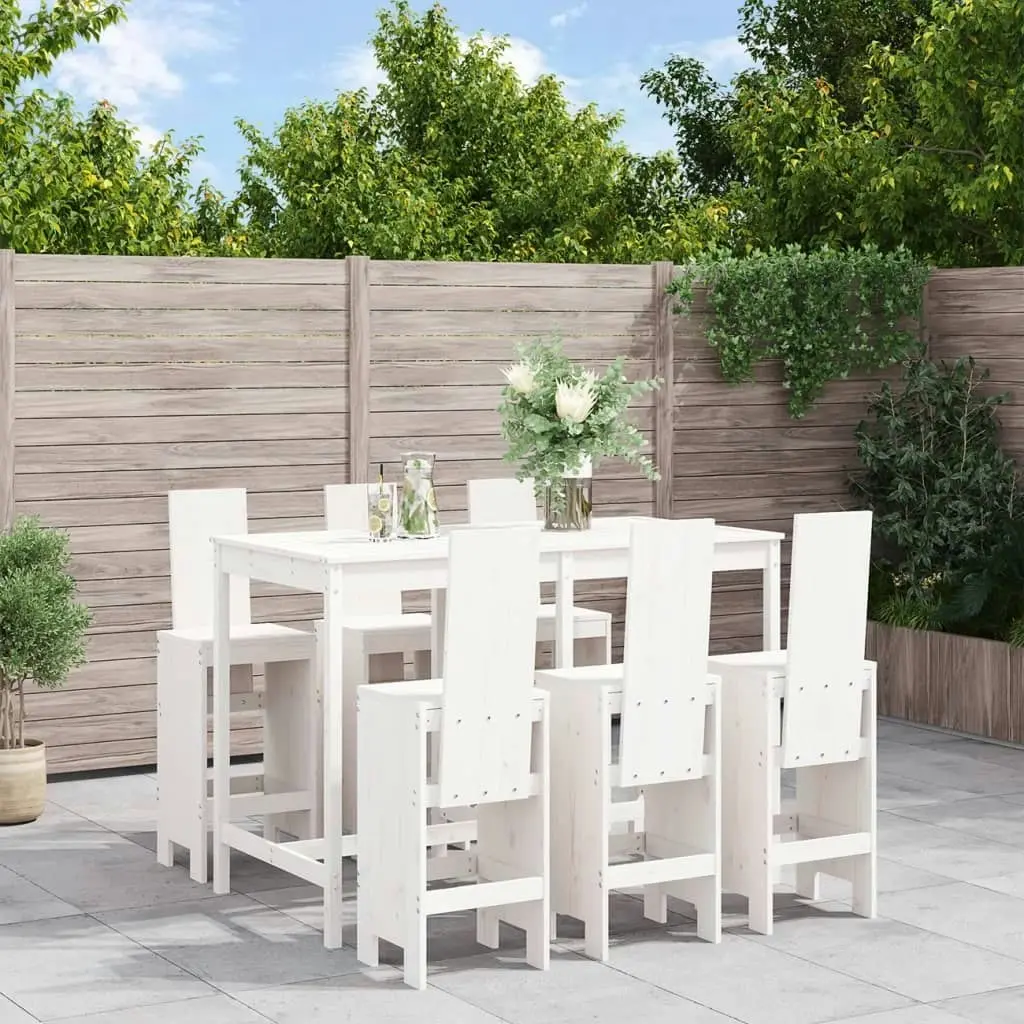 7 Piece Garden Bar Set White Solid Wood Pine 3157782