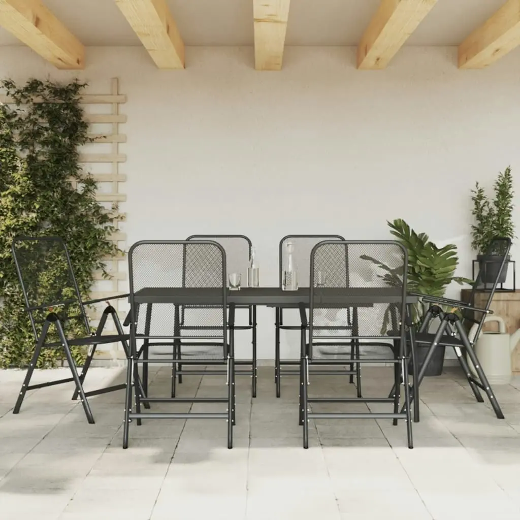 7 Piece Garden Dining Set Anthracite Metal Mesh 3211822