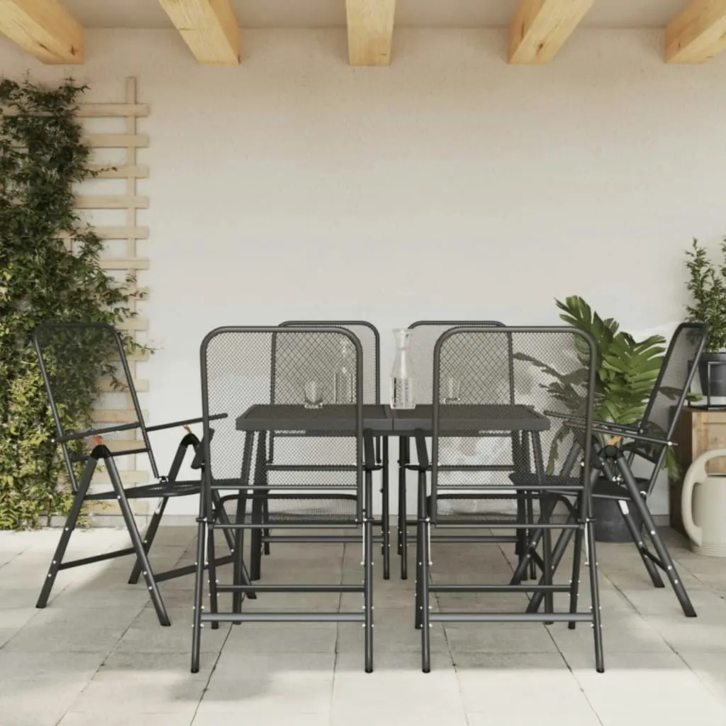 7 Piece Garden Dining Set Anthracite Metal Mesh 3211821