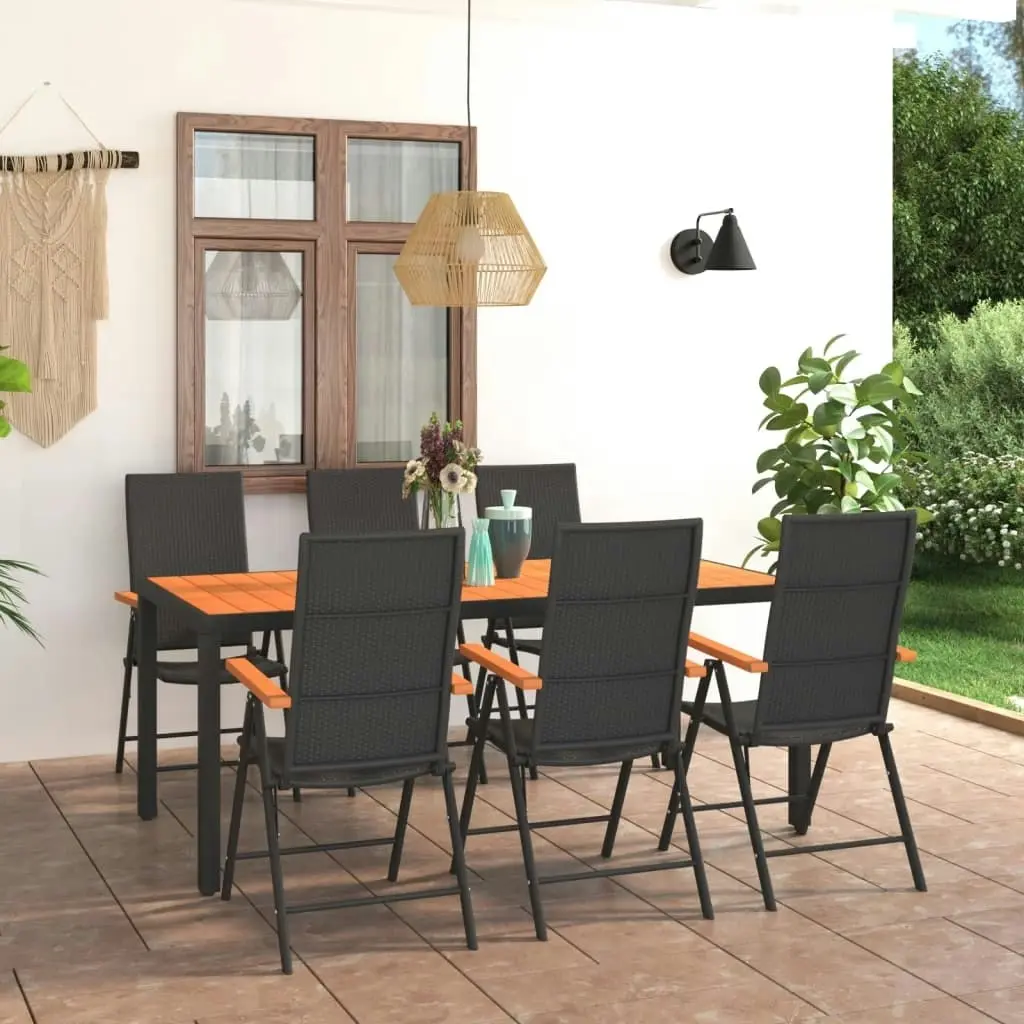 7 Piece Garden Dining Set Black and Brown 3060080