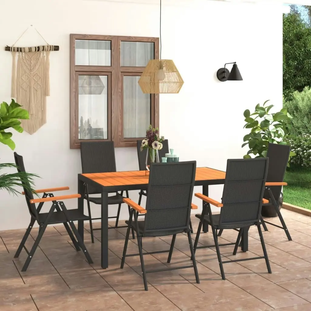 7 Piece Garden Dining Set Black and Brown 3060079