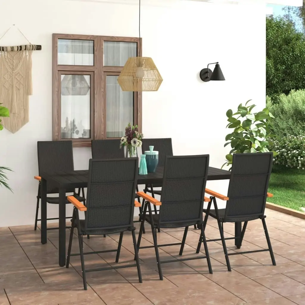 7 Piece Garden Dining Set Black and Brown 3060086