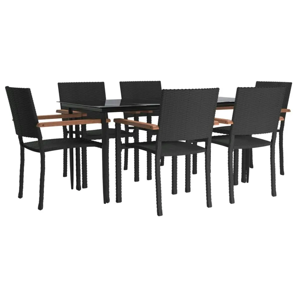 7 Piece Garden Dining Set Black Poly Rattan 3156685