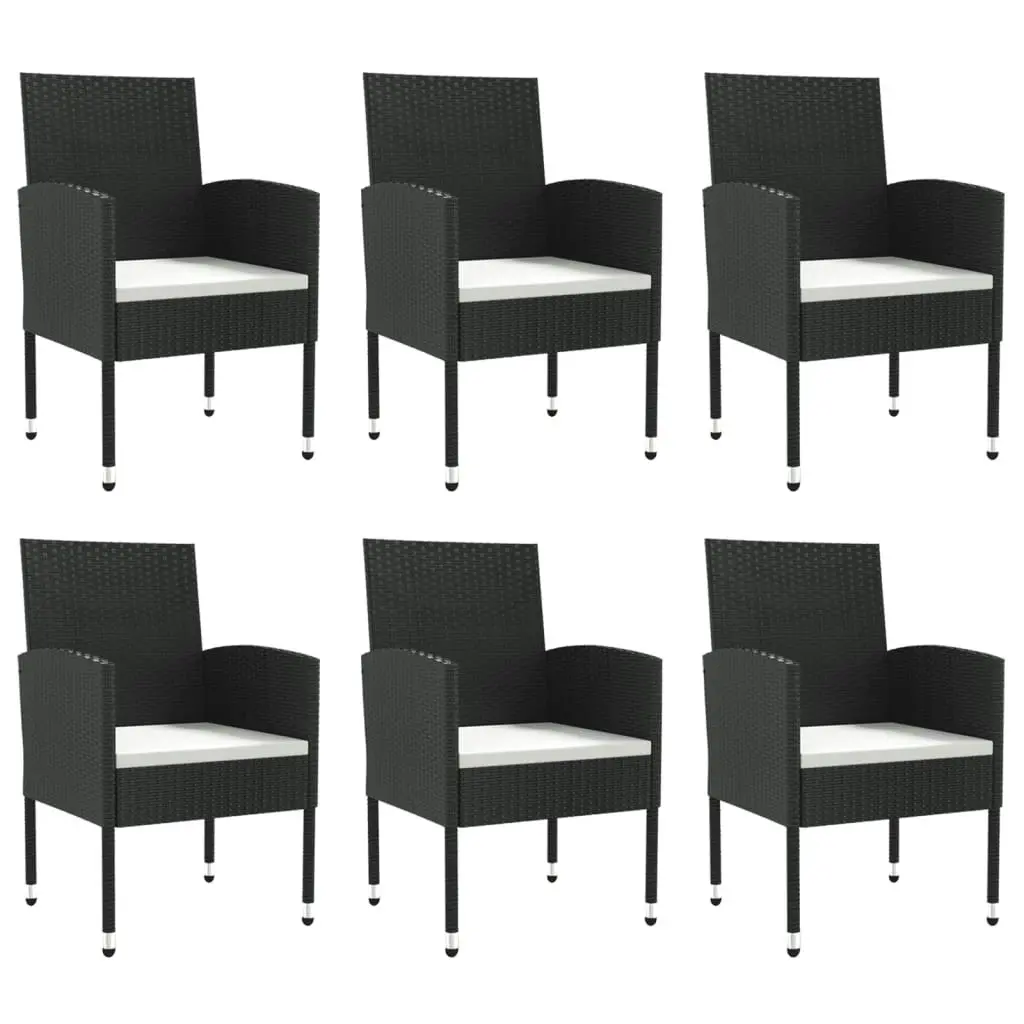 7 Piece Garden Dining Set Black Poly Rattan and Steel 3203315