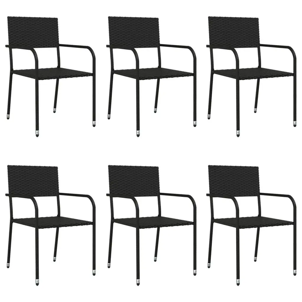 7 Piece Garden Dining Set Black Poly Rattan and Steel 3203278