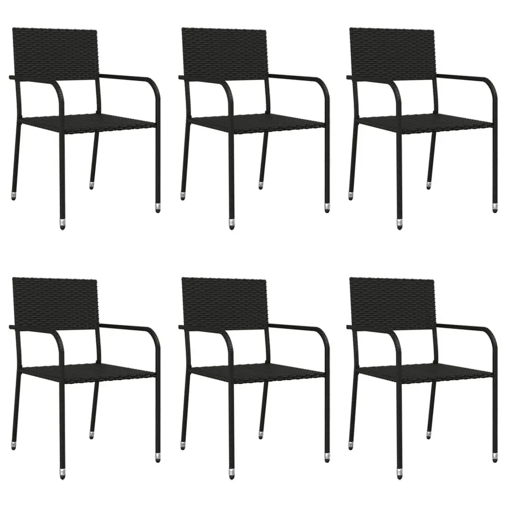 7 Piece Garden Dining Set Black Poly Rattan and Steel 3203283