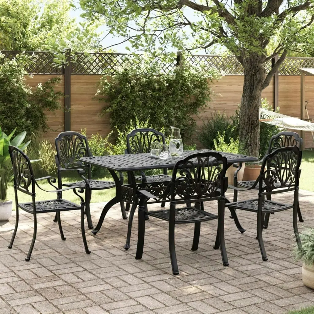 7 Piece Garden Dining Set Black Cast Aluminium 3216313