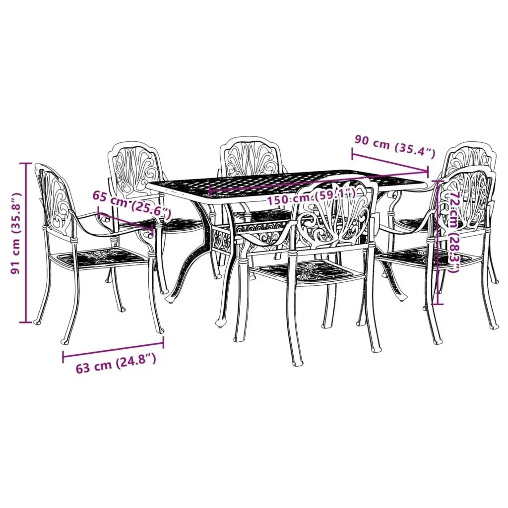 7 Piece Garden Dining Set Black Cast Aluminium 3216313