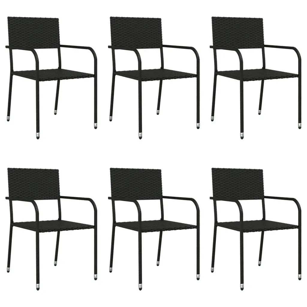 7 Piece Garden Dining Set Black Poly Rattan and Steel 3203275