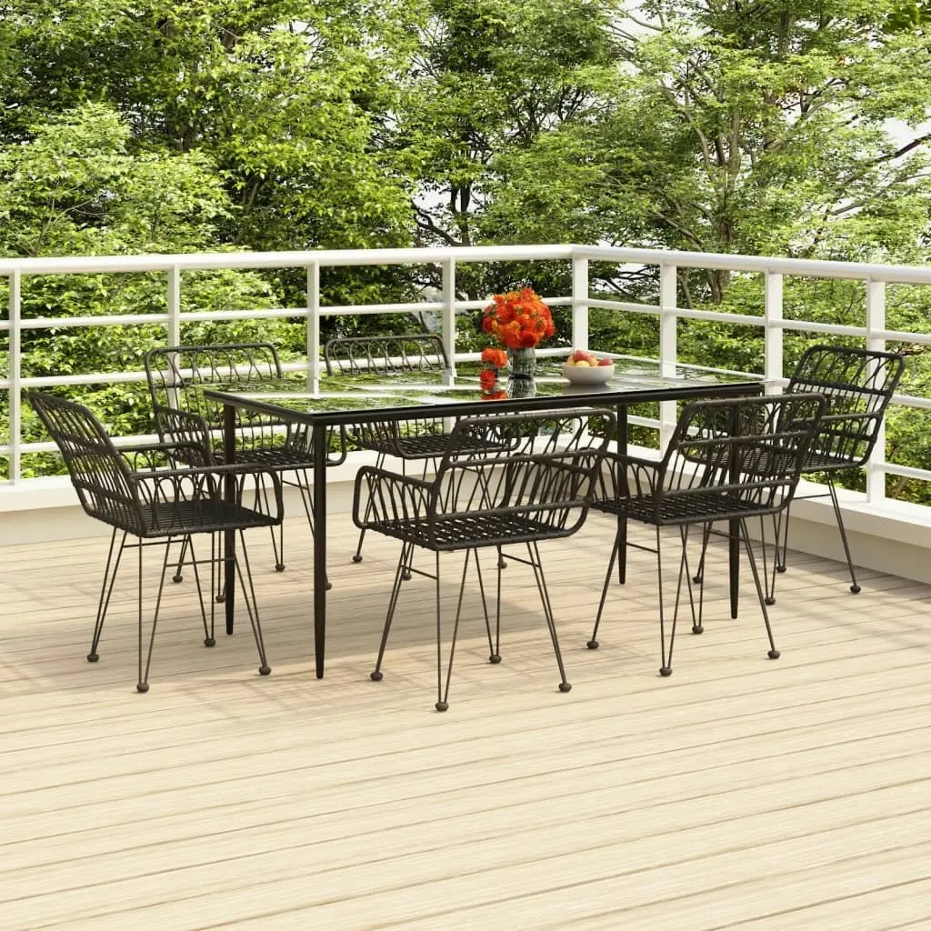 7 Piece Garden Dining Set Black Poly Rattan 3157856