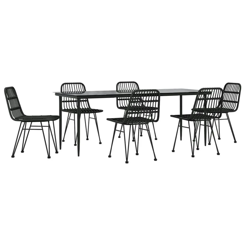 7 Piece Garden Dining Set Black Poly Rattan 3157885