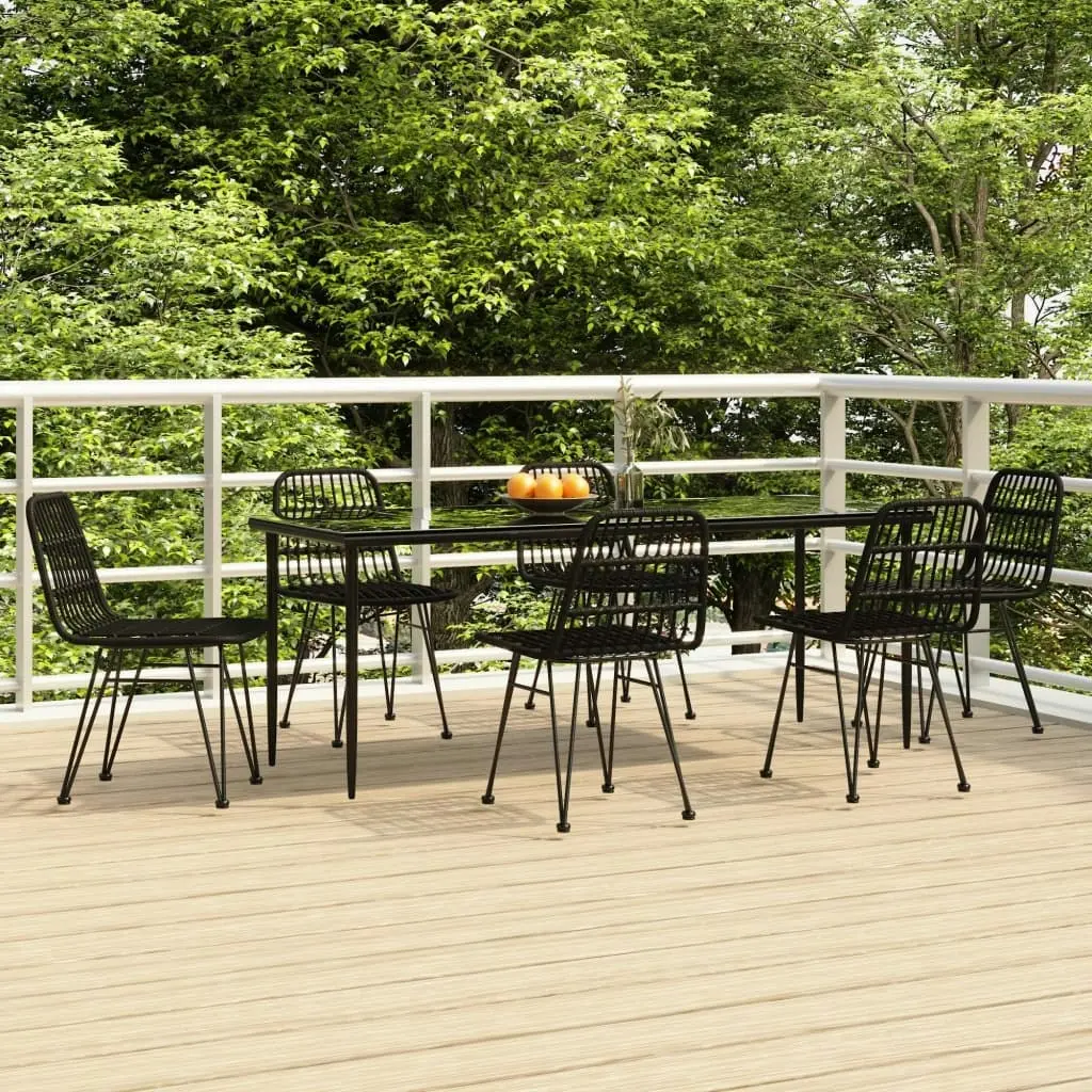 7 Piece Garden Dining Set Black Poly Rattan 3157885