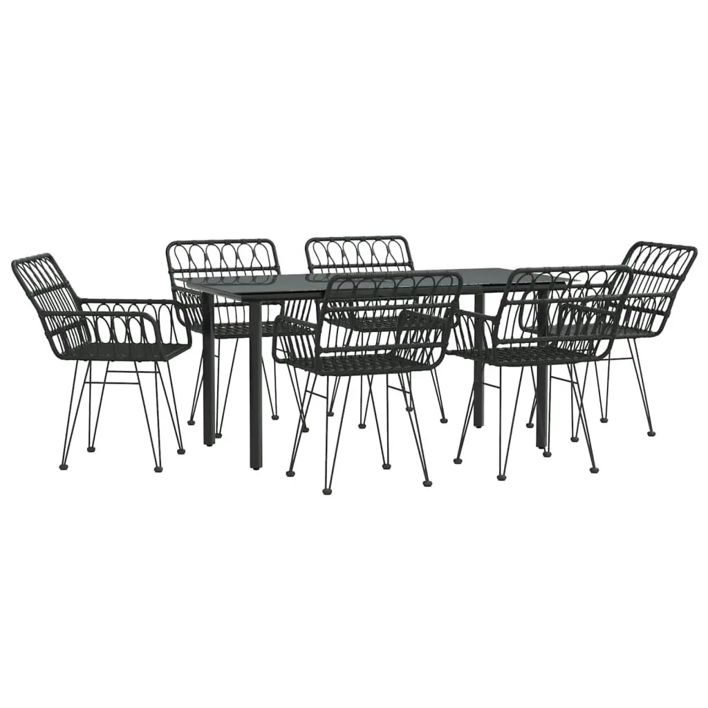 7 Piece Garden Dining Set Black Poly Rattan 3157870