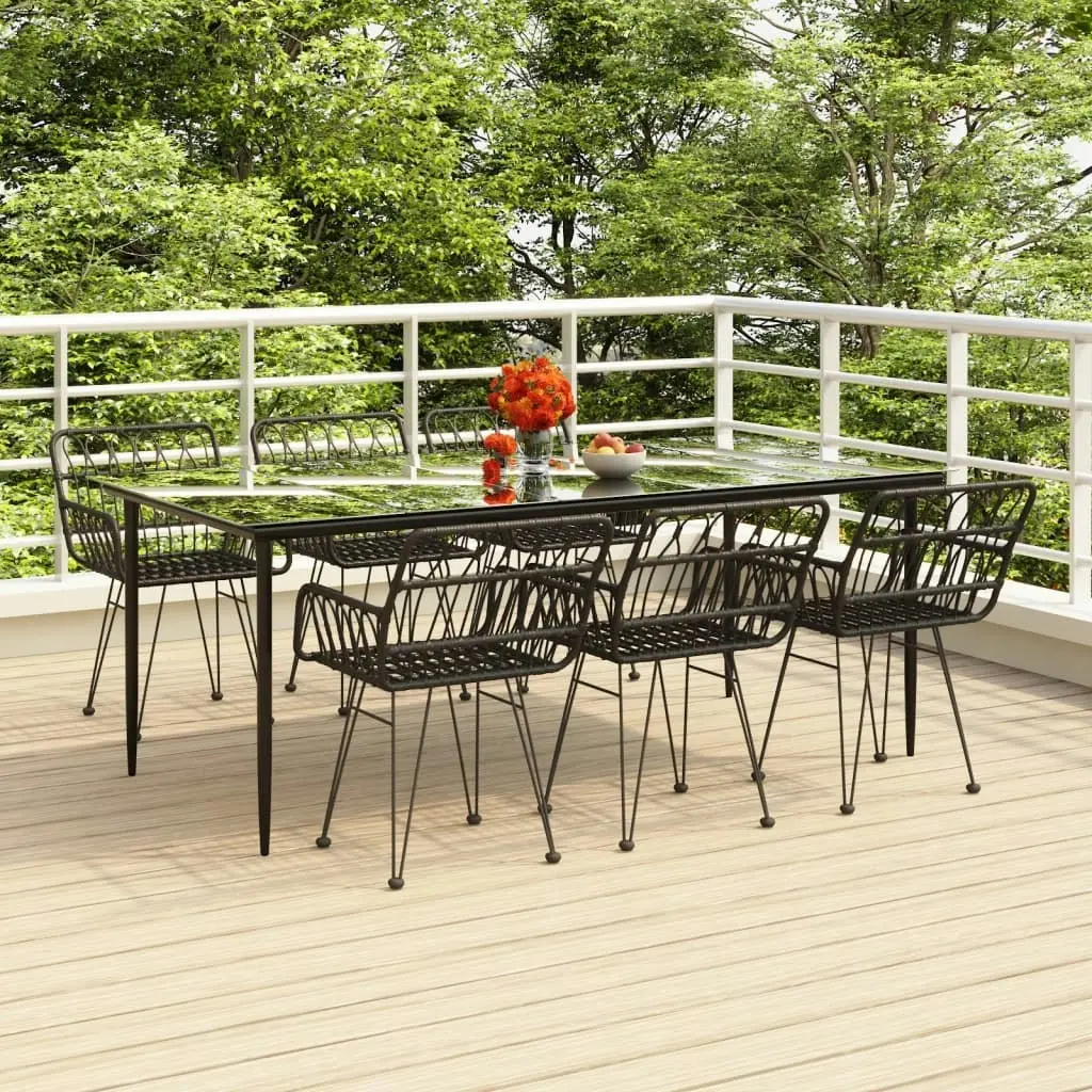 7 Piece Garden Dining Set Black Poly Rattan 3157857