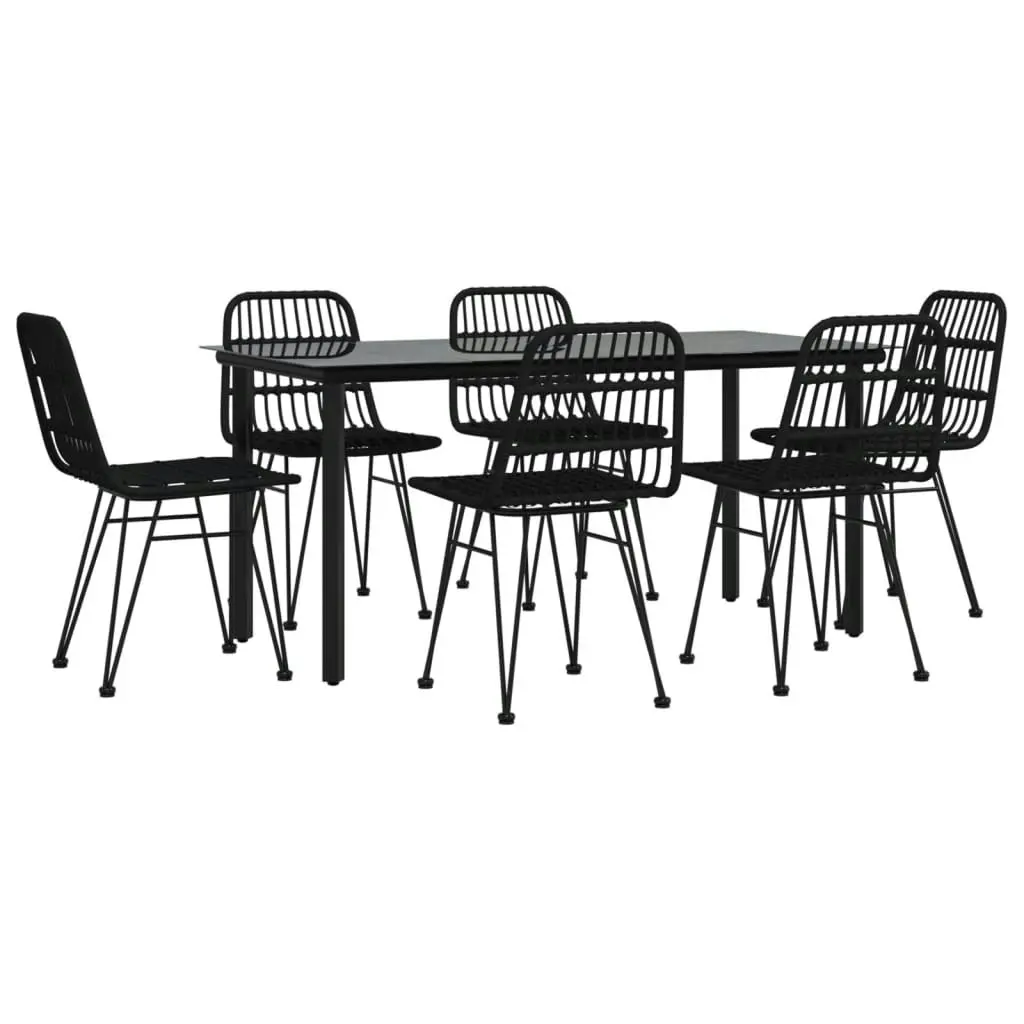 7 Piece Garden Dining Set Black Poly Rattan 3157898