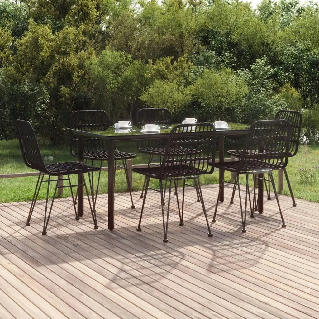 7 Piece Garden Dining Set Black Poly Rattan 3157898