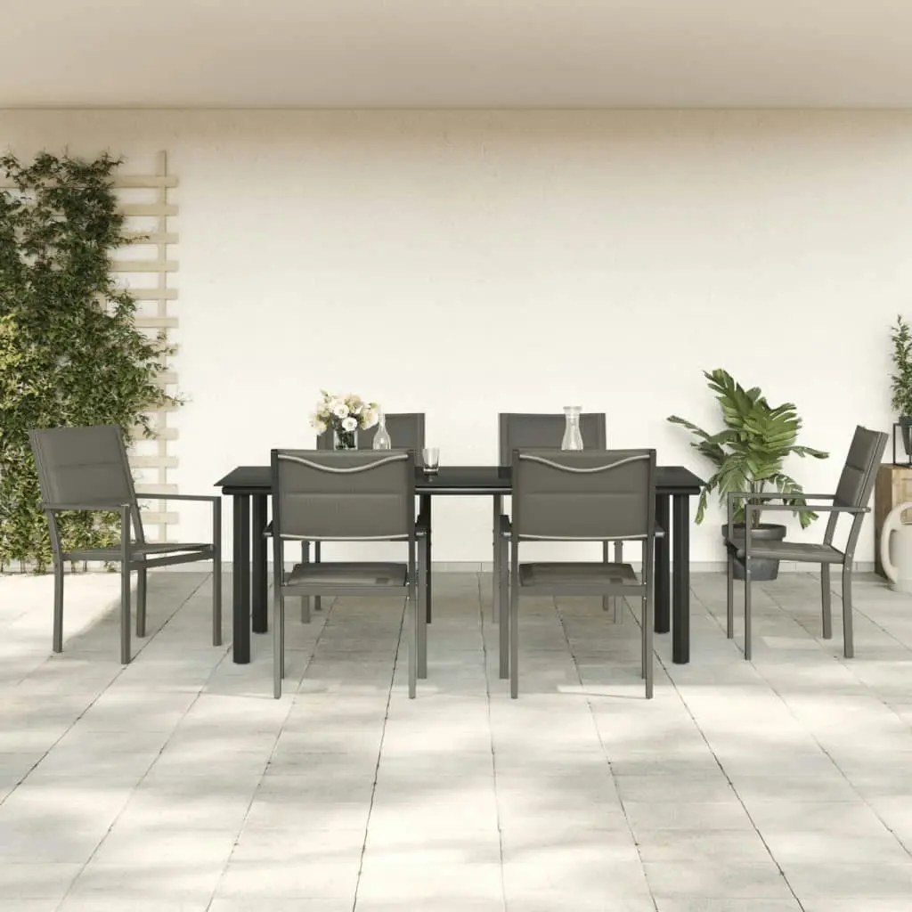 7 Piece Garden Dining Set Black Steel and Textilene 3200748