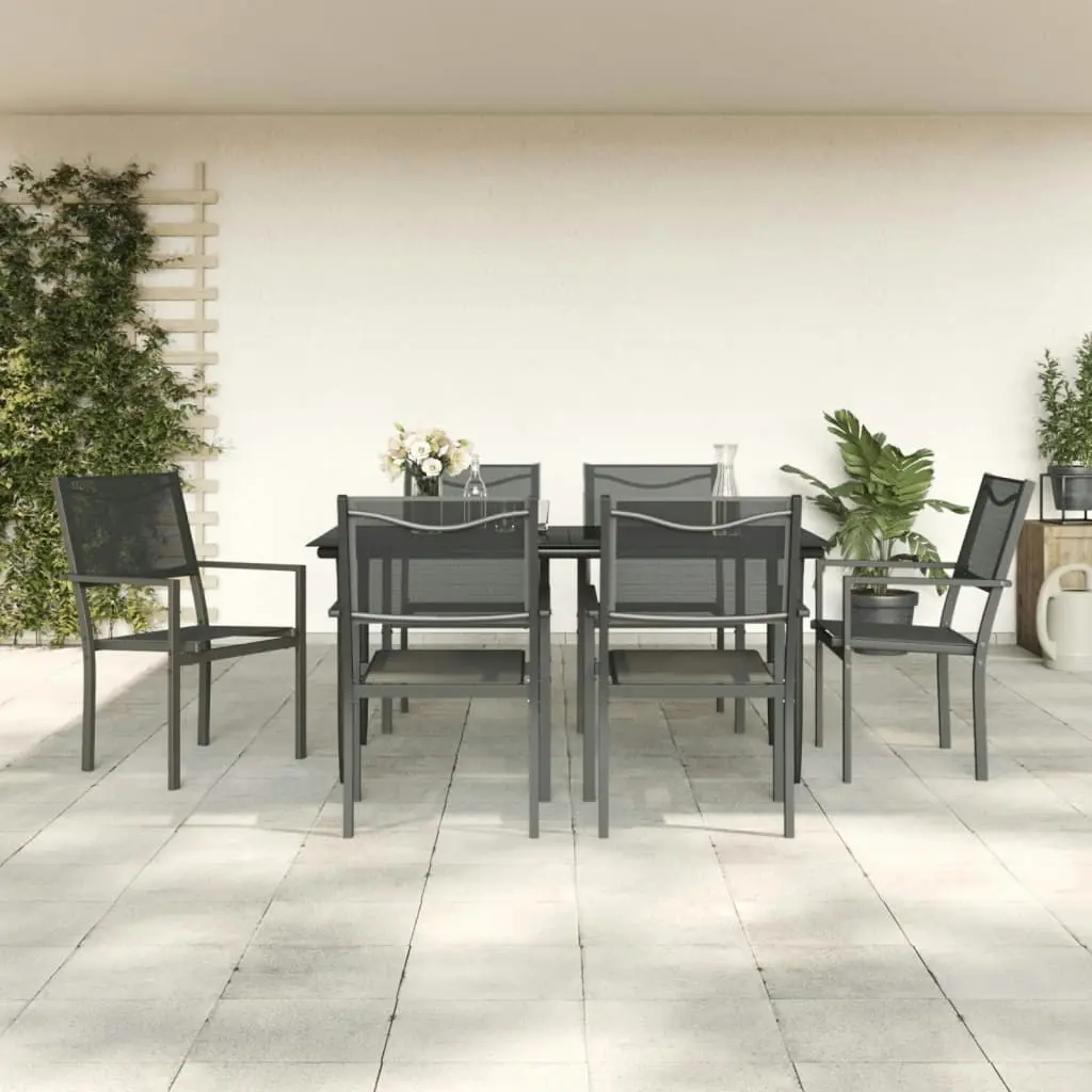 7 Piece Garden Dining Set Black Steel and Textilene 3200723