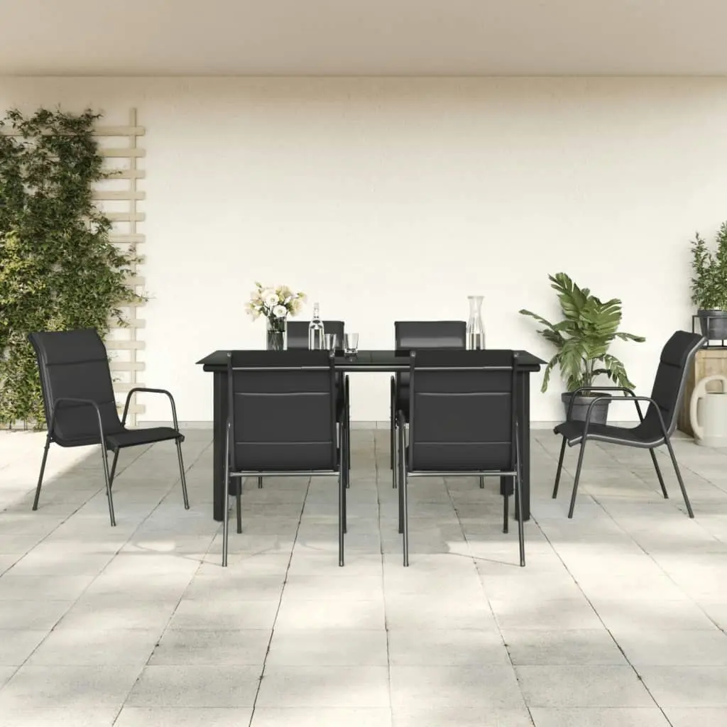 7 Piece Garden Dining Set Black Steel and Textilene 3200715