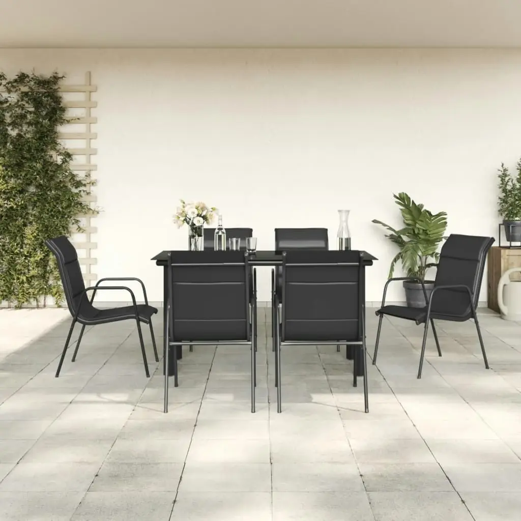 7 Piece Garden Dining Set Black Steel and Textilene 3200713