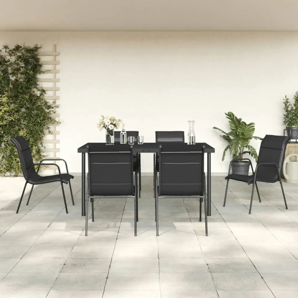 7 Piece Garden Dining Set Black Steel and Textilene 3200699