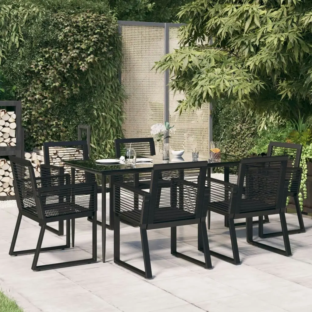 7 Piece Garden Dining Set Black PVC Rattan 3156549