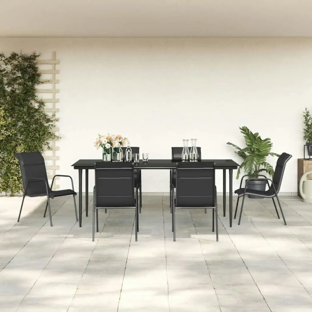 7 Piece Garden Dining Set Black Steel and Textilene 3200708