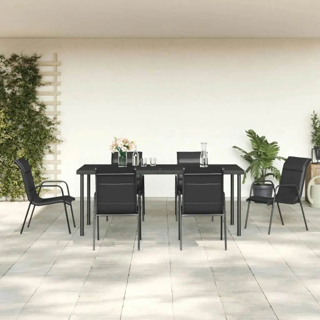 7 Piece Garden Dining Set Black Steel and Textilene 3200700