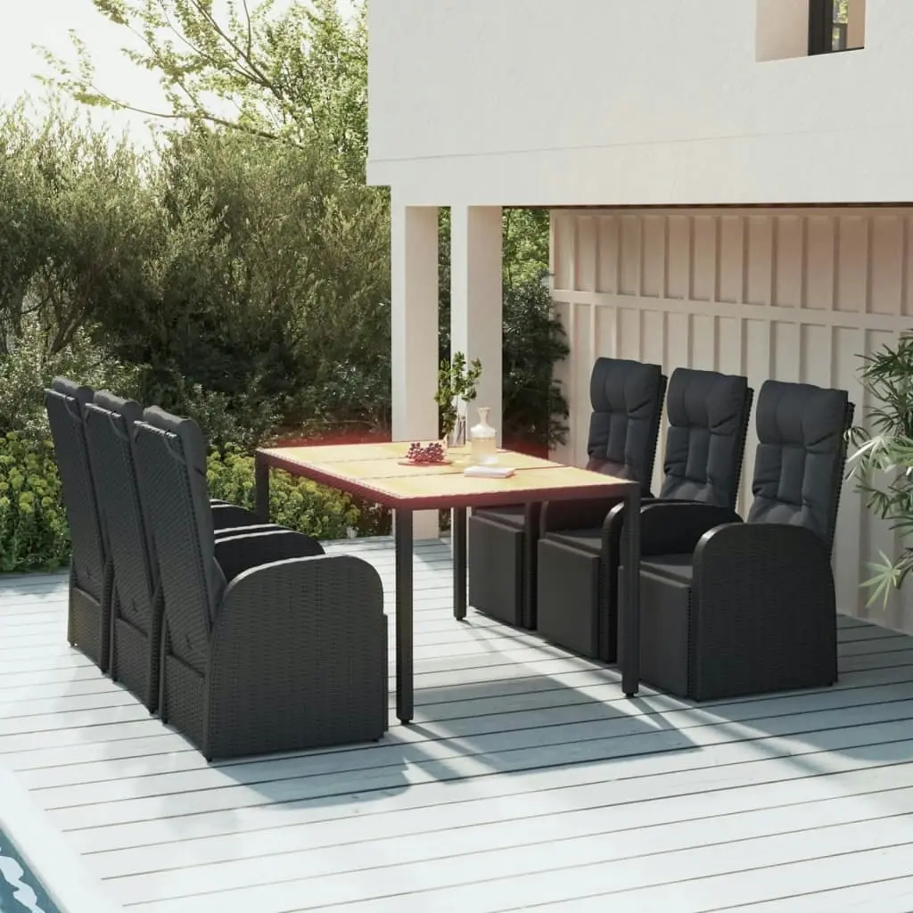 7 Piece Garden Dining Set Black Poly Rattan&Solid Wood Acacia 3157609