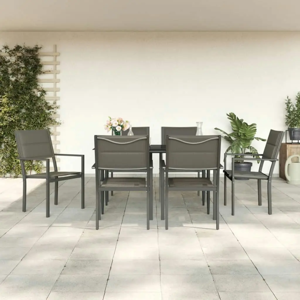 7 Piece Garden Dining Set Black Steel and Textilene 3200737