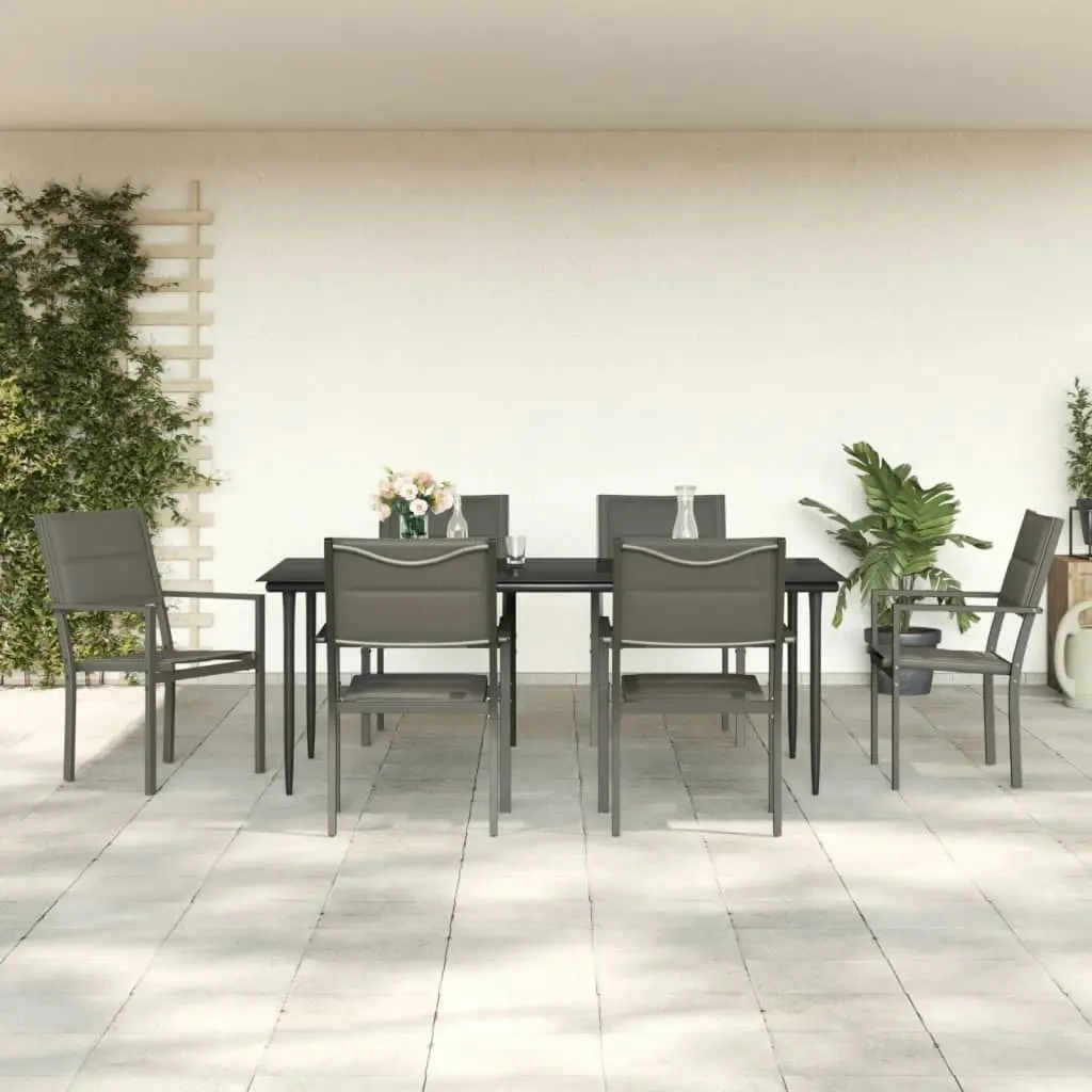 7 Piece Garden Dining Set Black Steel and Textilene 3200740