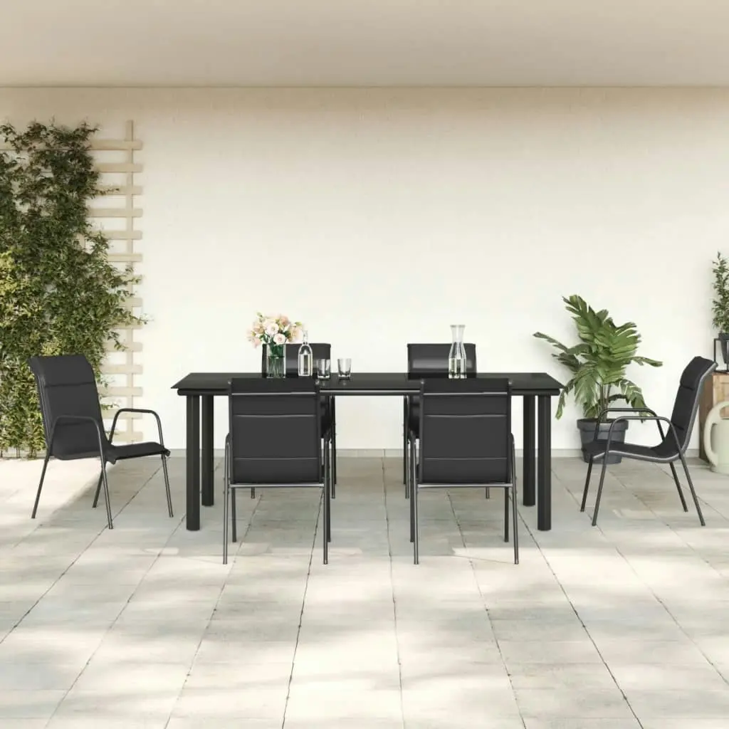 7 Piece Garden Dining Set Black Steel and Textilene 3200716