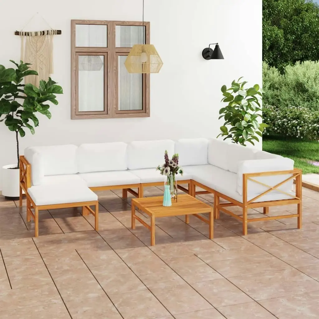 8 Piece Garden Lounge Set with Cream Cushions Solid Teak Wood 3087224