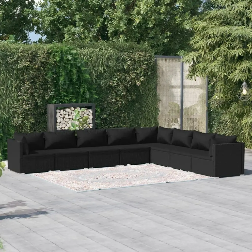 8 Piece Garden Lounge Set with Cushions Poly Rattan Black 3101768