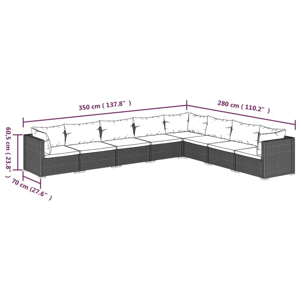 8 Piece Garden Lounge Set with Cushions Poly Rattan Black 3101768