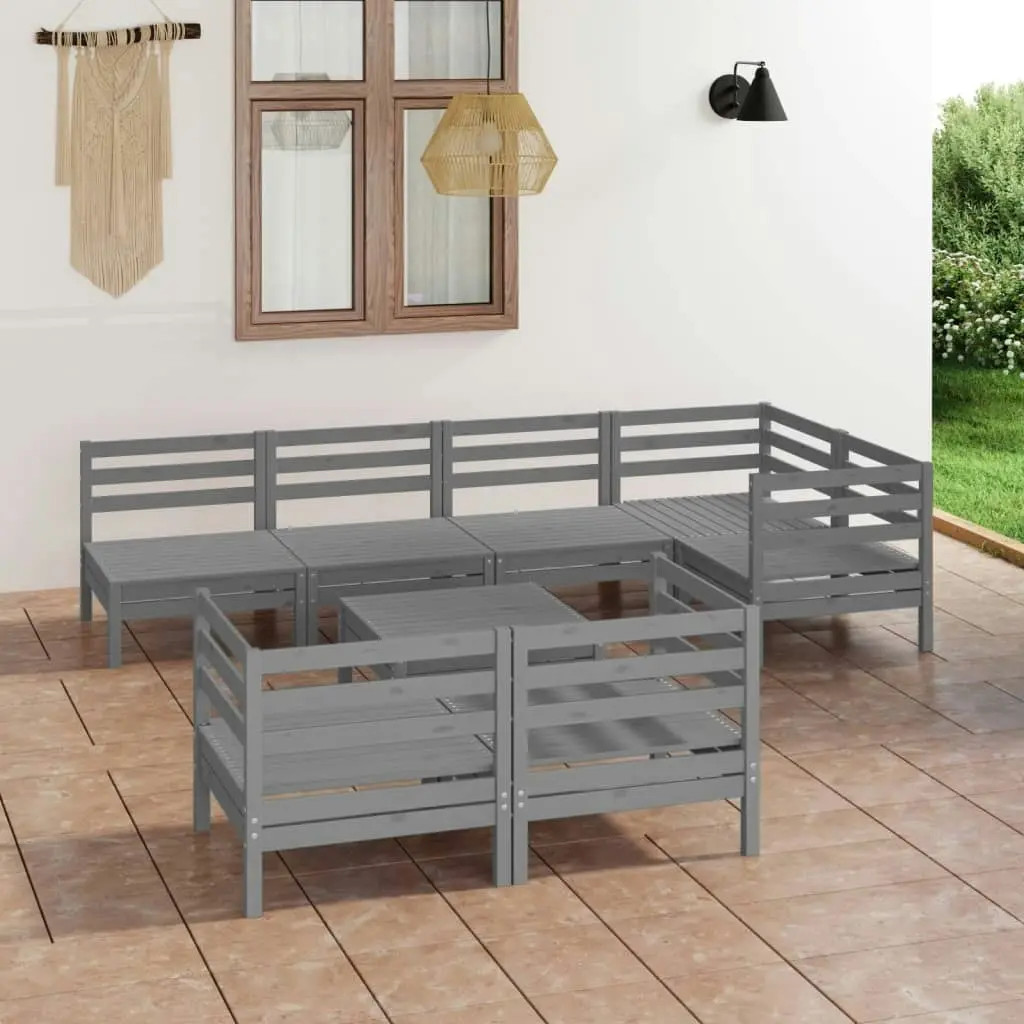 8 Piece Garden Lounge Set Solid Pinewood Grey 3082921