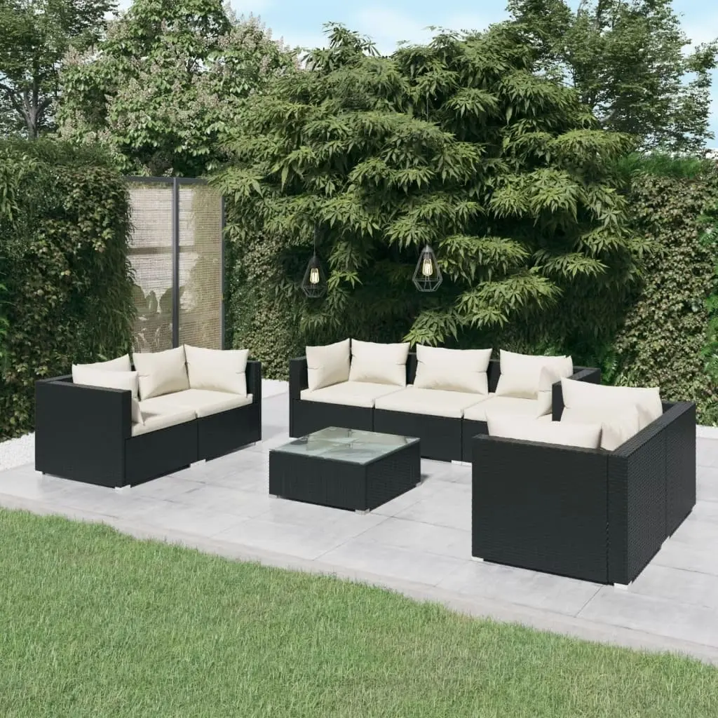 8 Piece Garden Lounge Set with Cushions Poly Rattan Black 3102271