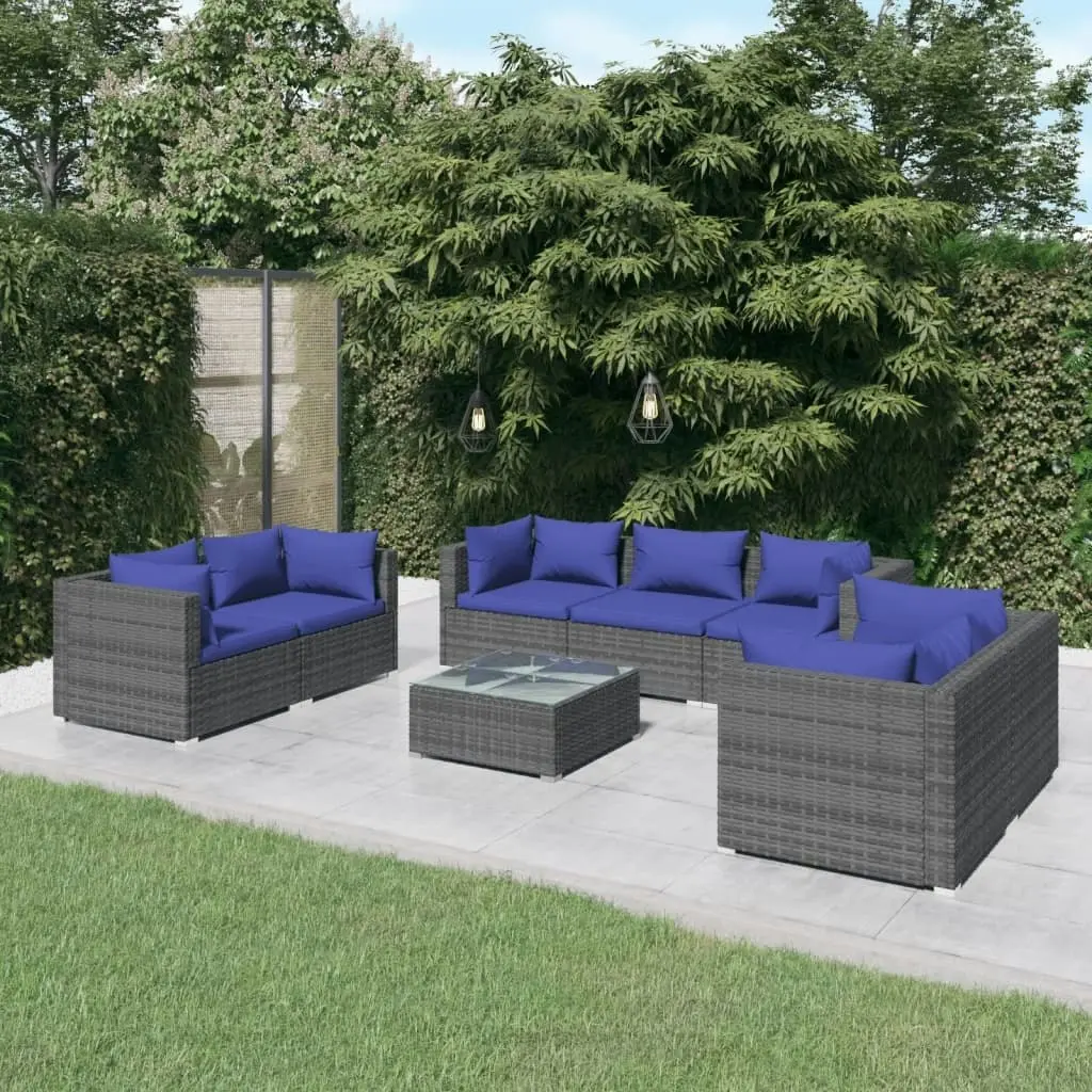 8 Piece Garden Lounge Set with Cushions Poly Rattan Grey 3102278