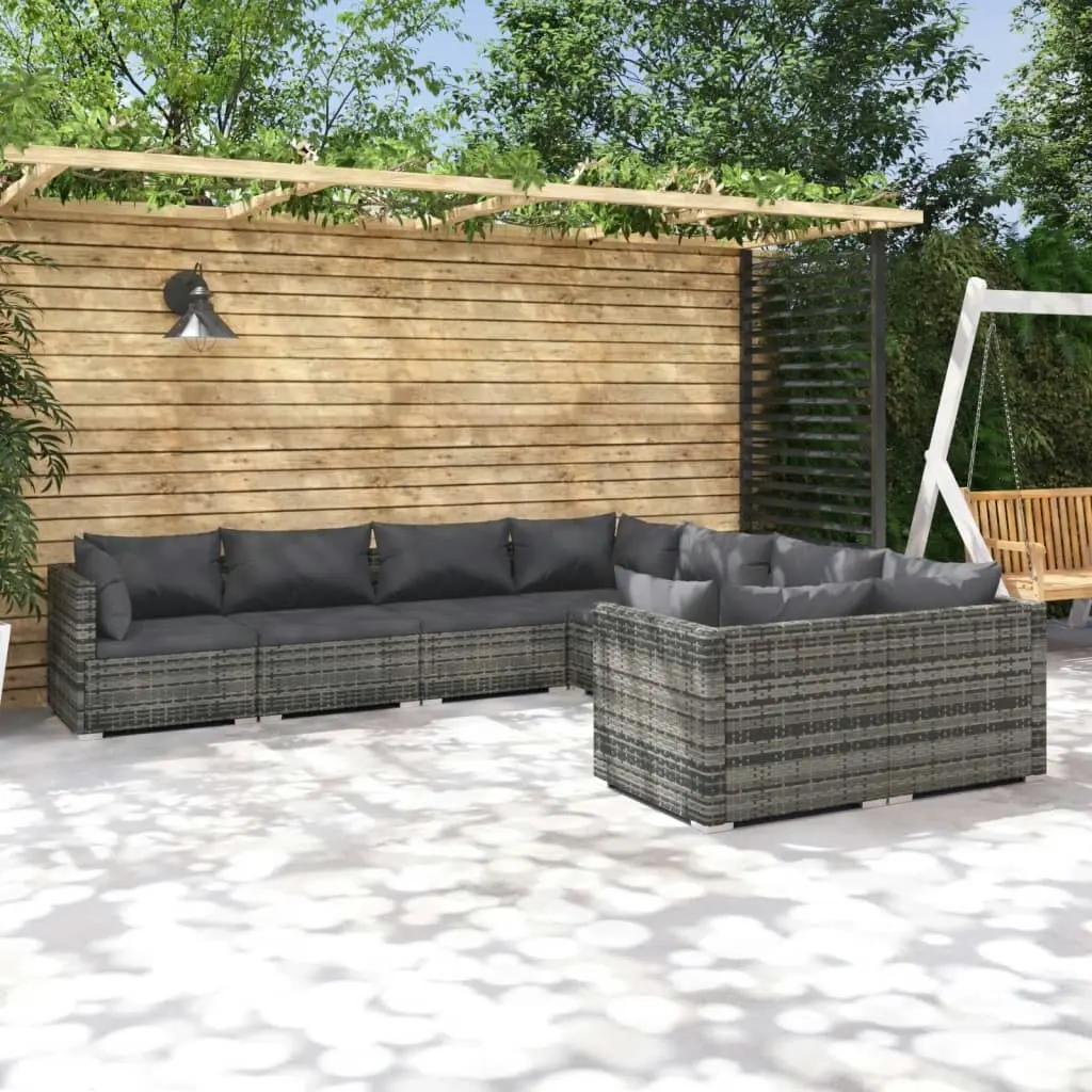 8 Piece Garden Lounge Set with Cushions Poly Rattan Grey 3102757