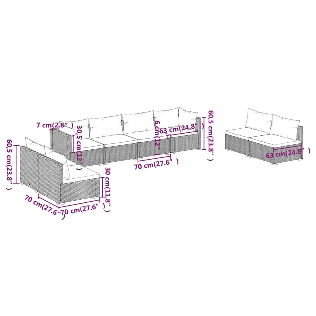 8 Piece Garden Lounge Set with Cushions Poly Rattan Brown 3102252