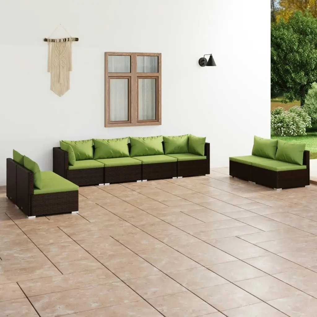 8 Piece Garden Lounge Set with Cushions Poly Rattan Brown 3102252