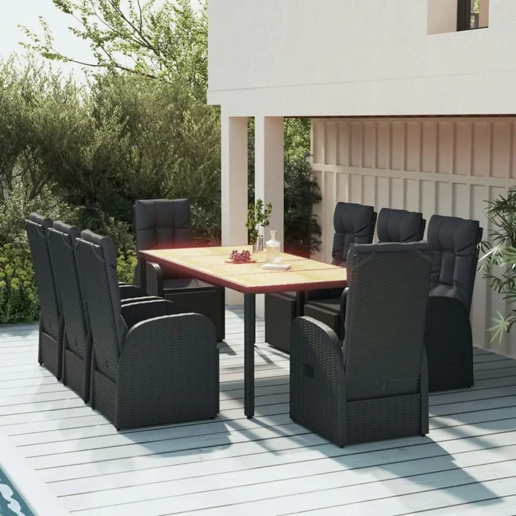 9 Piece Garden Dining Set Black Poly Rattan&Solid Wood Acacia 3157611