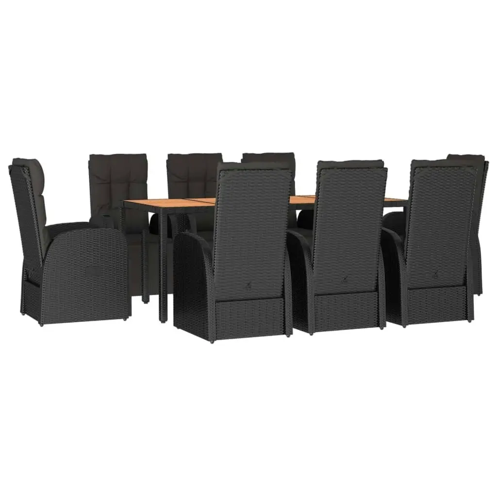 9 Piece Garden Dining Set Black Poly Rattan&Solid Wood Acacia 3157611