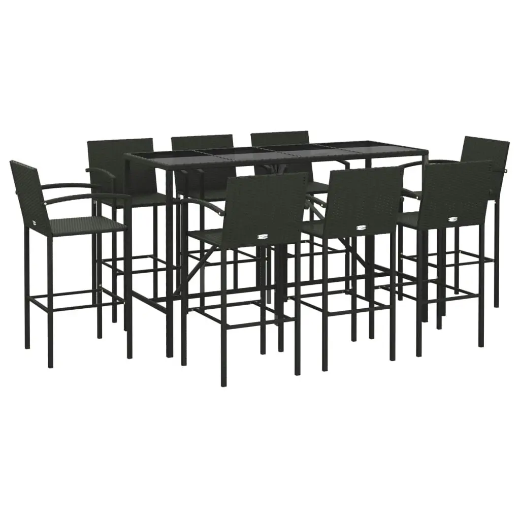 9 Piece Garden Bar Set Black Poly Rattan 3187660