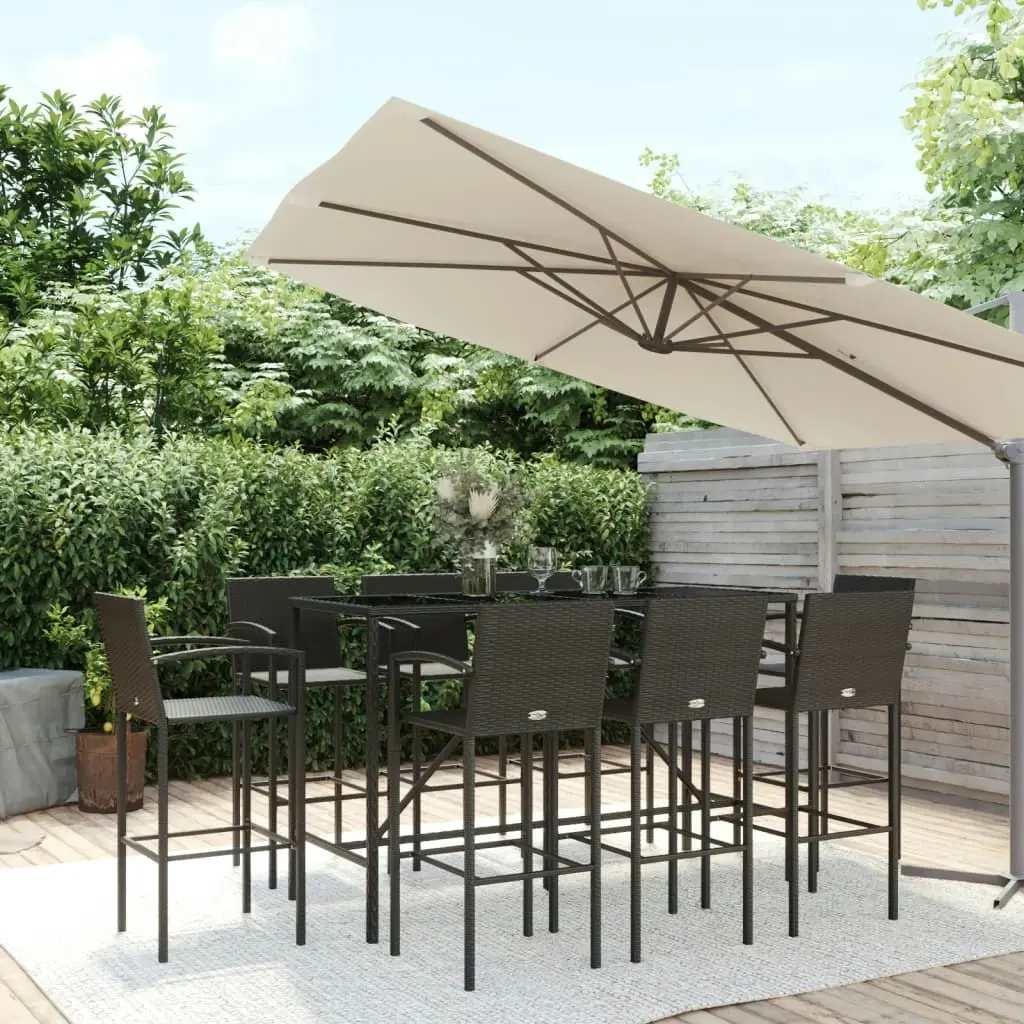 9 Piece Garden Bar Set Black Poly Rattan 3187660