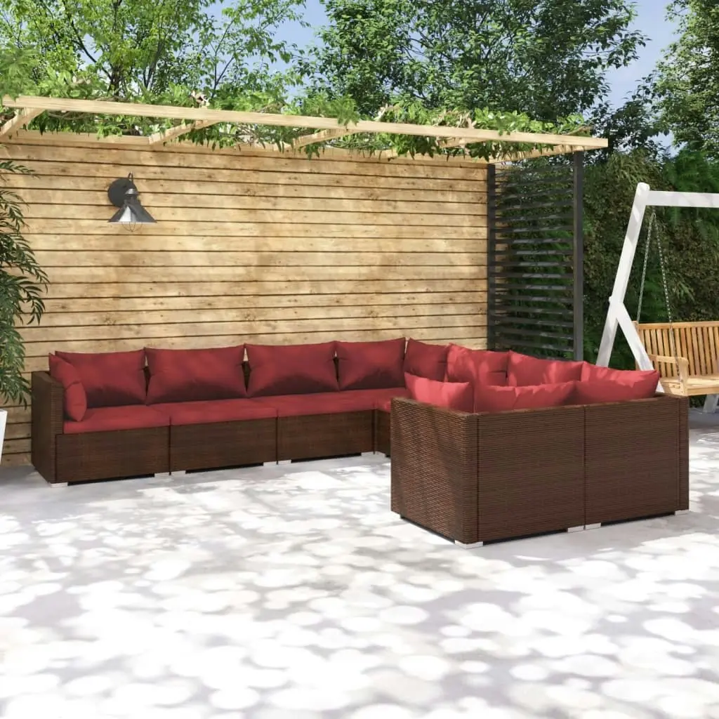 8 Piece Garden Lounge Set with Cushions Poly Rattan Brown 3102755